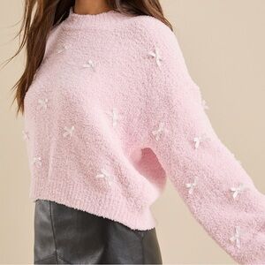 Altar’d State Tonya Teddy Bow Sweater In Pink SOLD OUT